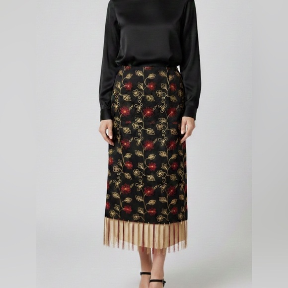 SilkLand Dresses & Skirts - Silkland 100% pure silk maxi skirt Size 16 Black, red and gold, retro, holiday